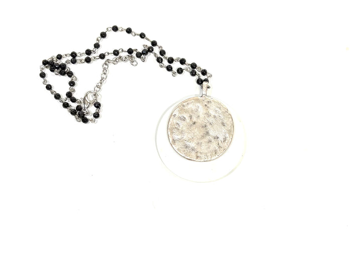 Hand-Painted Bulldog Round Porcelain Pendant on Beaded Necklace