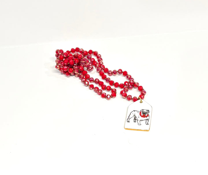 Hand-Painted Bulldog White Porcelain Tag Pendant Gold Rim
