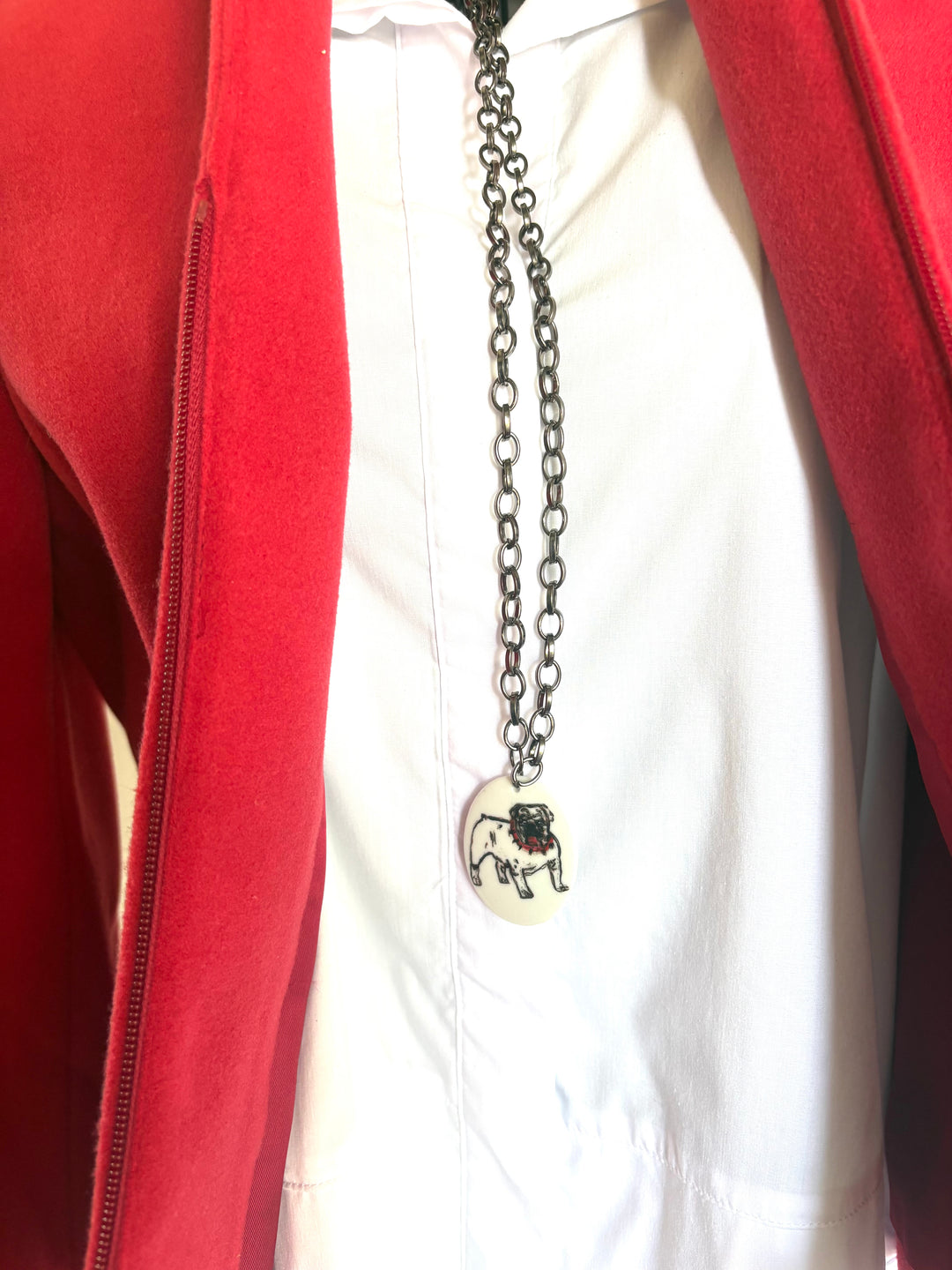 White Oval Porcelain Pendant with Hand-Painted Bulldog