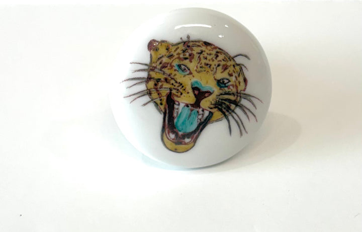 Hand-Painted Jaguar Face White Porcelain Wine Stopper