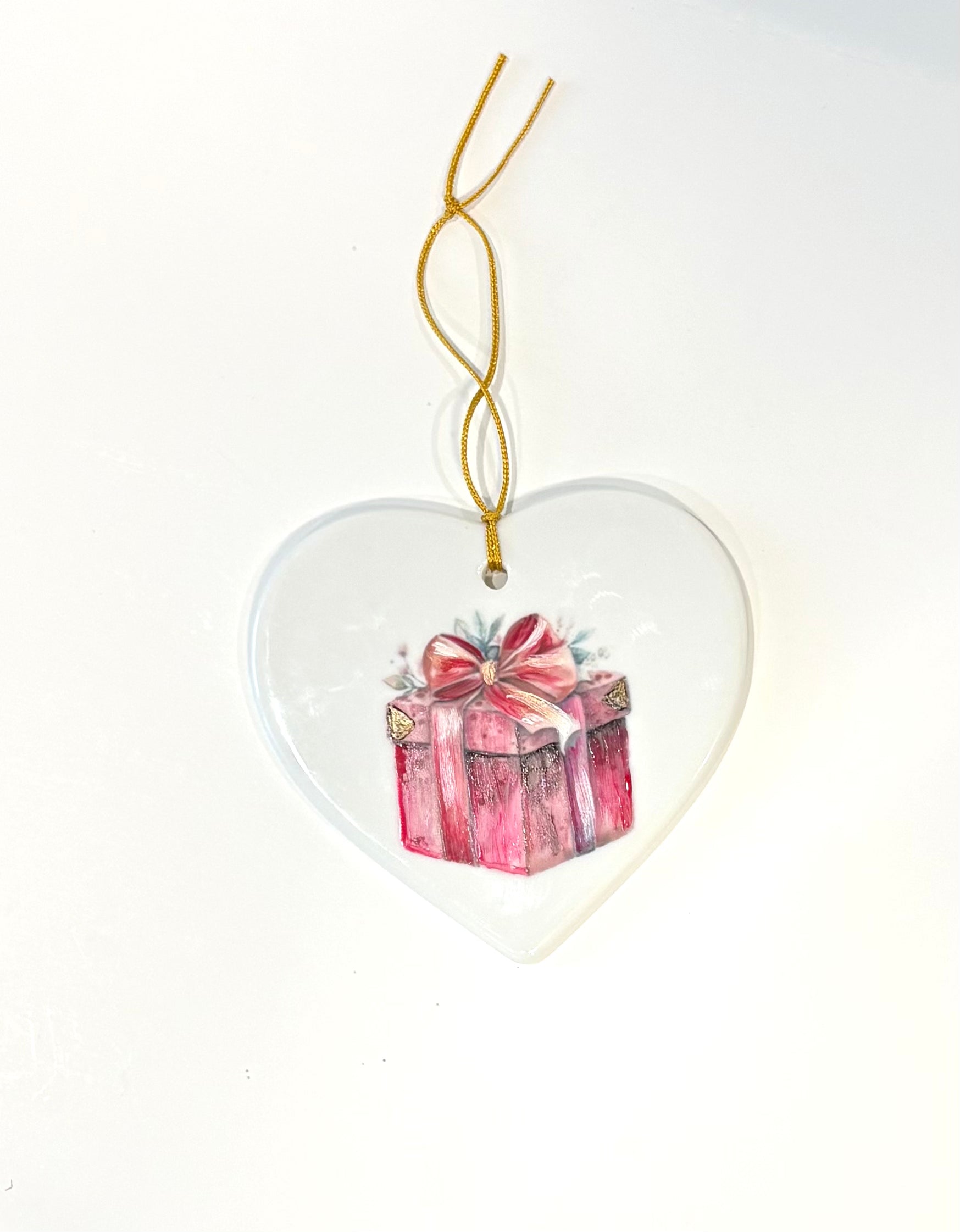 Hand-Painted Package Heart Porcelain Ornament