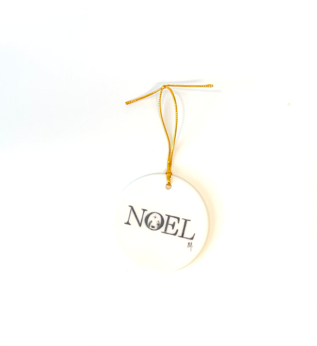 White Round Porcelain Ornament – “Noel” with Manger Scene, 2.75”
