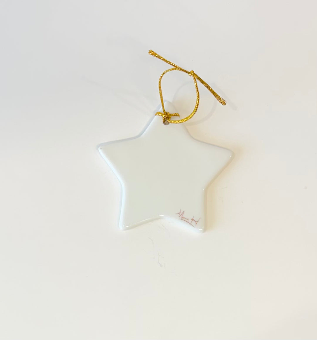 White Star Porcelain Ornament – “Merry and Bright” Christmas Tree, 3.5”