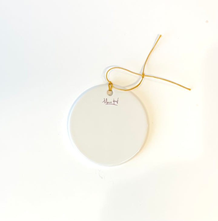 White Round Porcelain Ornament – “Merry and Bright” Christmas Tree, 2.75”