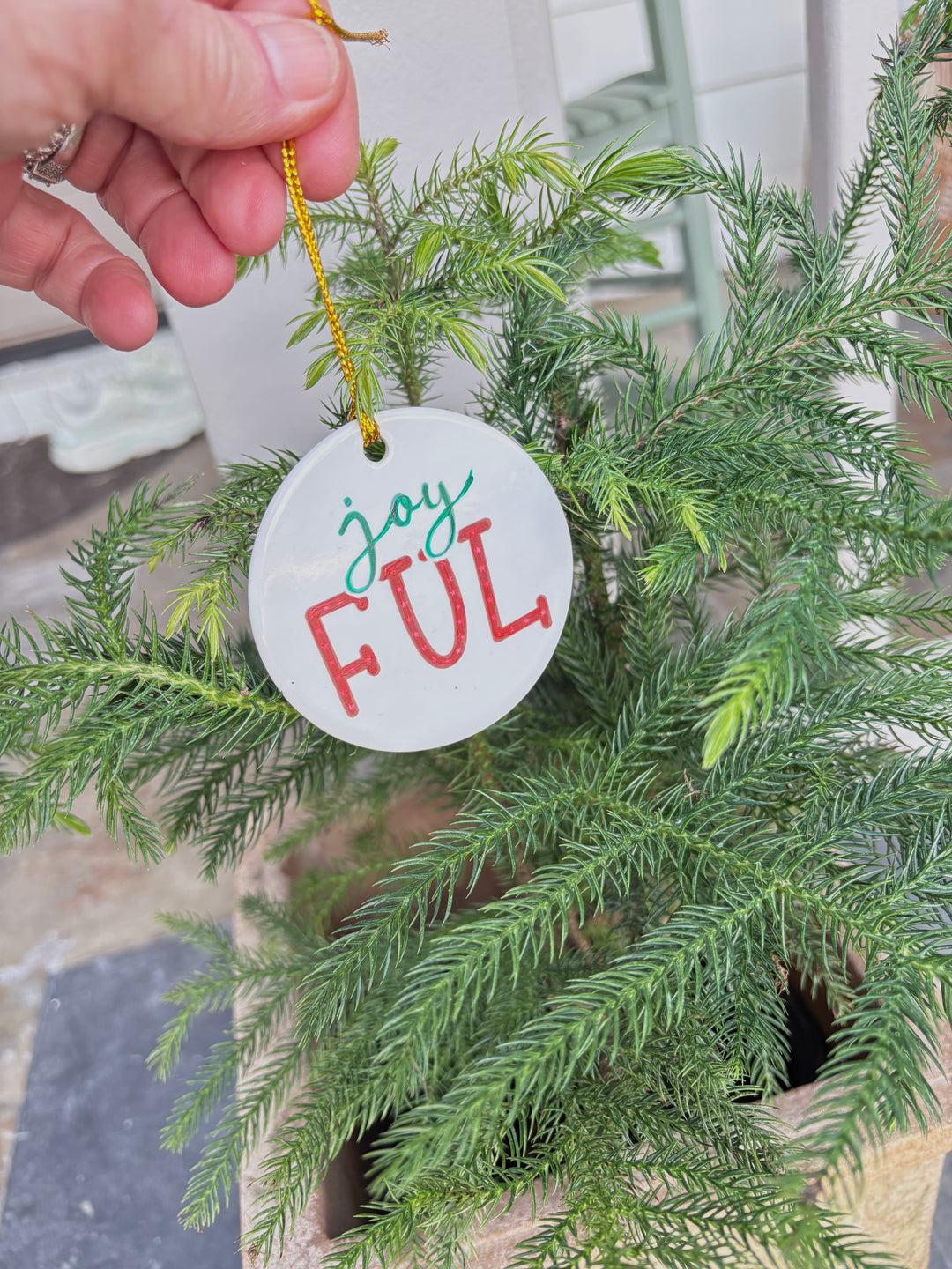 White Porcelain 2.75" Round Ornament – Joyful