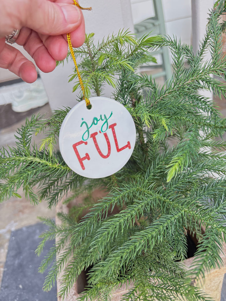 White Porcelain 2.75" Round Ornament – Joyful