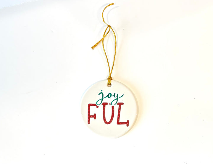 White Porcelain 2.75" Round Ornament – Joyful