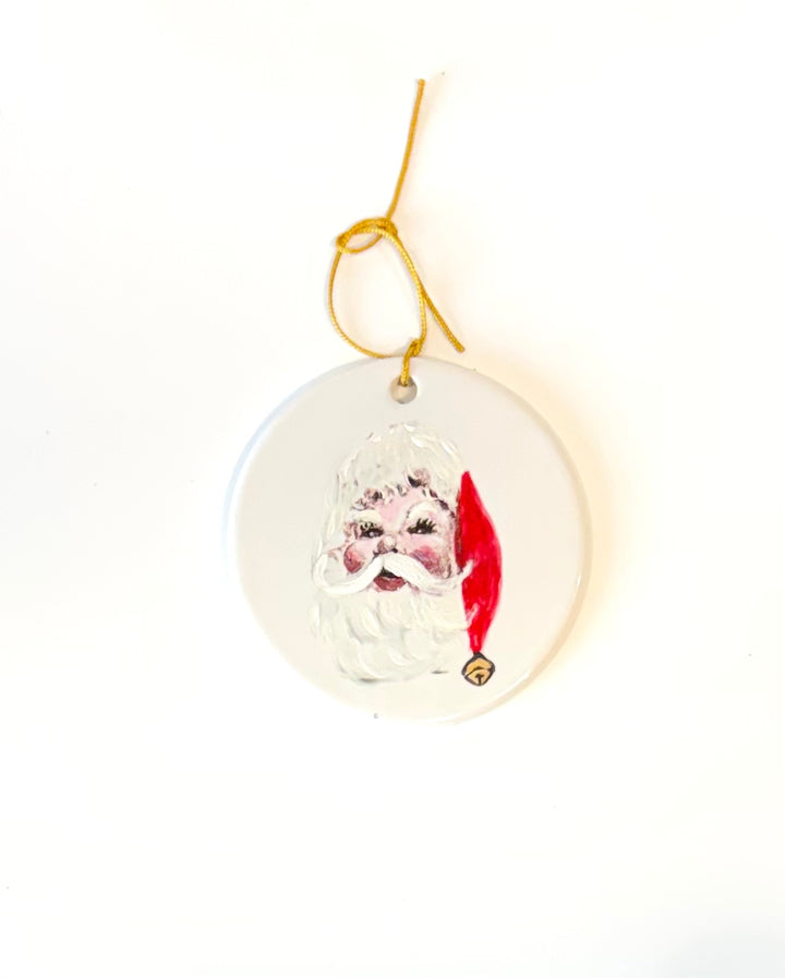 White Porcelain 2.75" Round Ornament With A Santa Face