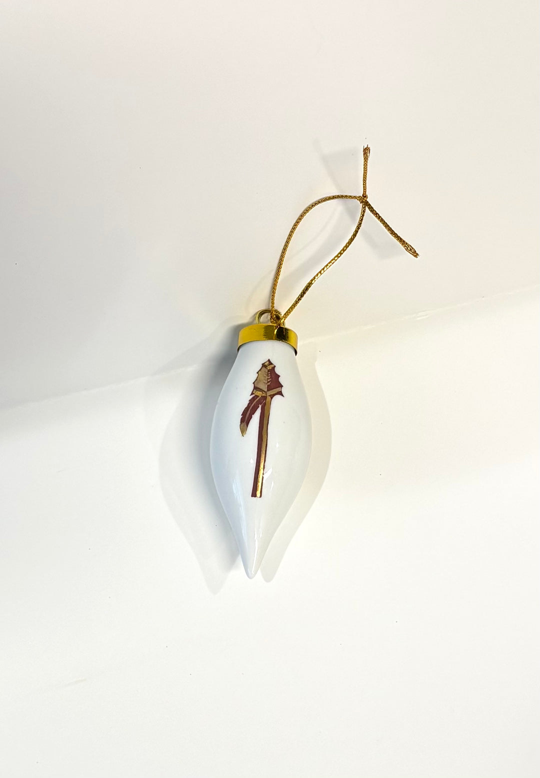 White Teardrop Ornament with a Hand Painted Spear
