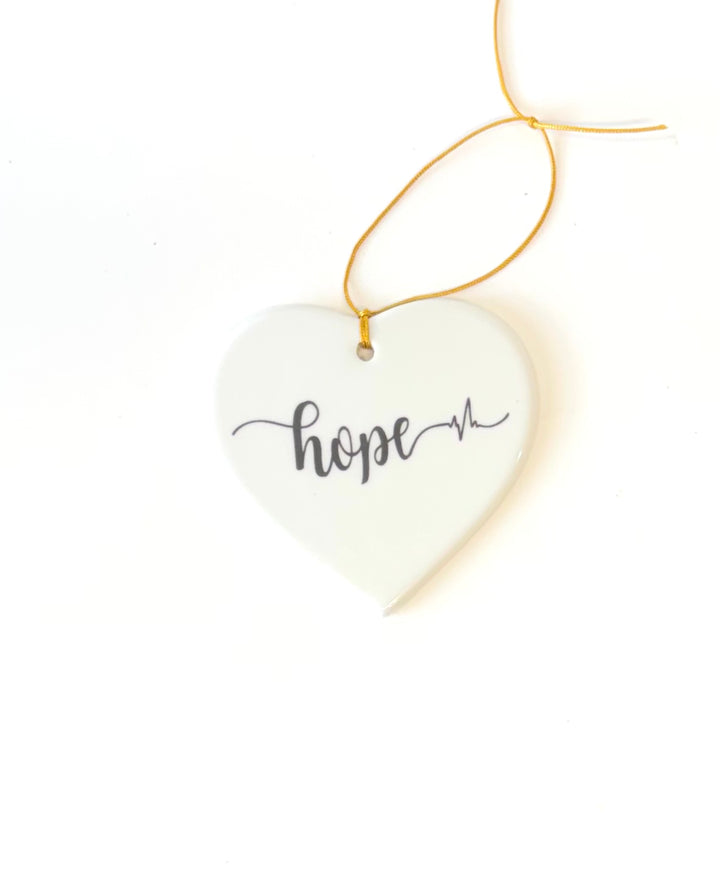 White Porcelain Heart Ornament – “Hope” (3.5")