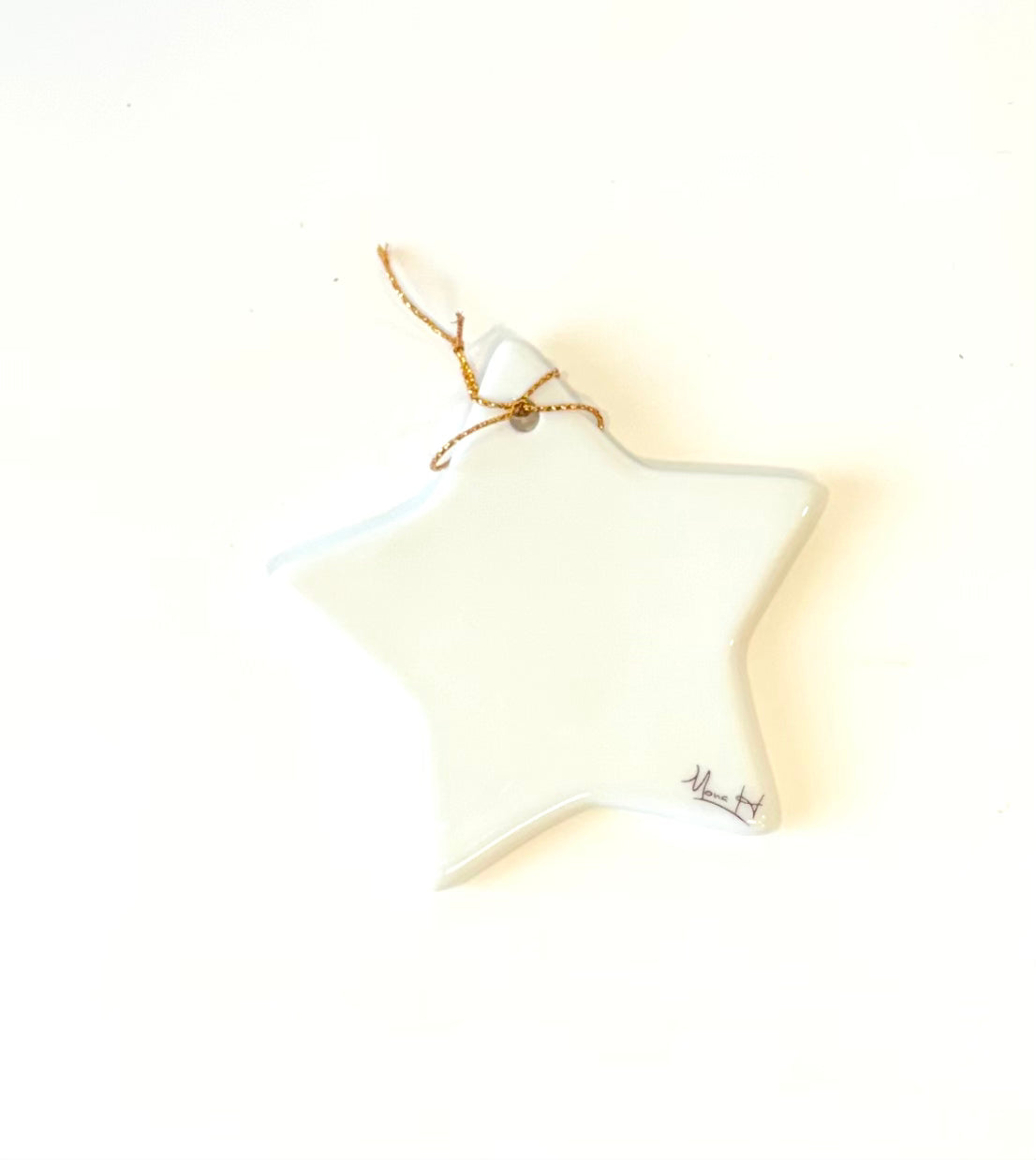 White Porcelain Star Ornament 3.5" with a Hand Painted Christmas Tree