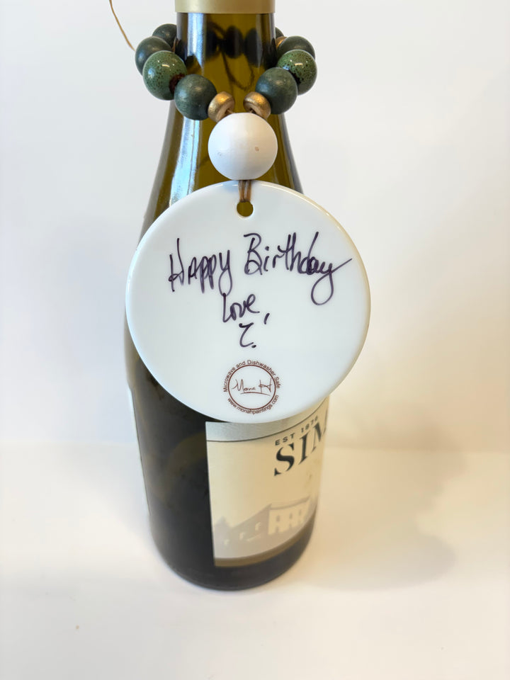 White Porcelain 3" Round Disk with a hand painted Orange and Blue Gator