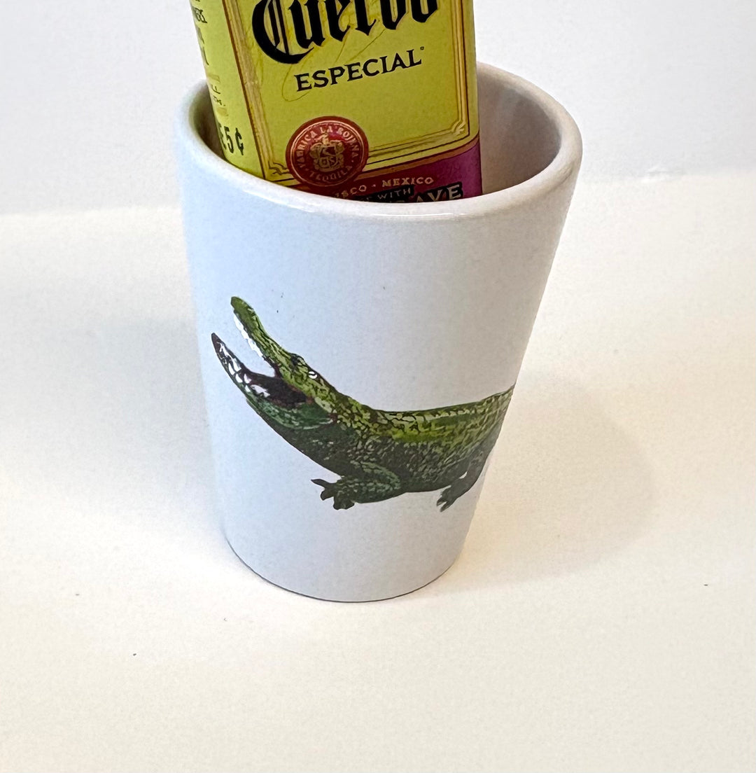 Hand-Painted Gator Ceramic Shot Glass – 2.9 oz Game Day Barware