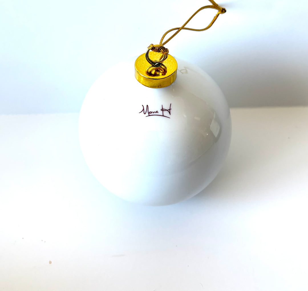 Hand-Painted Hummingbird White Porcelain Ornament – 3.5"