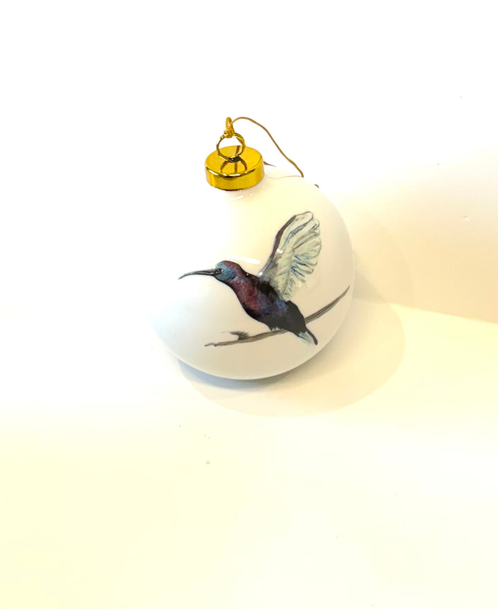 White Porcelain 3.5" Ornament – Hand-Painted Hummingbird