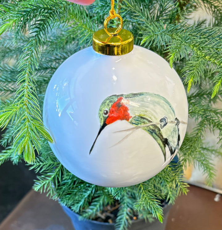 White Porcelain 3.5" Ornament – Hand-Painted Hummingbird