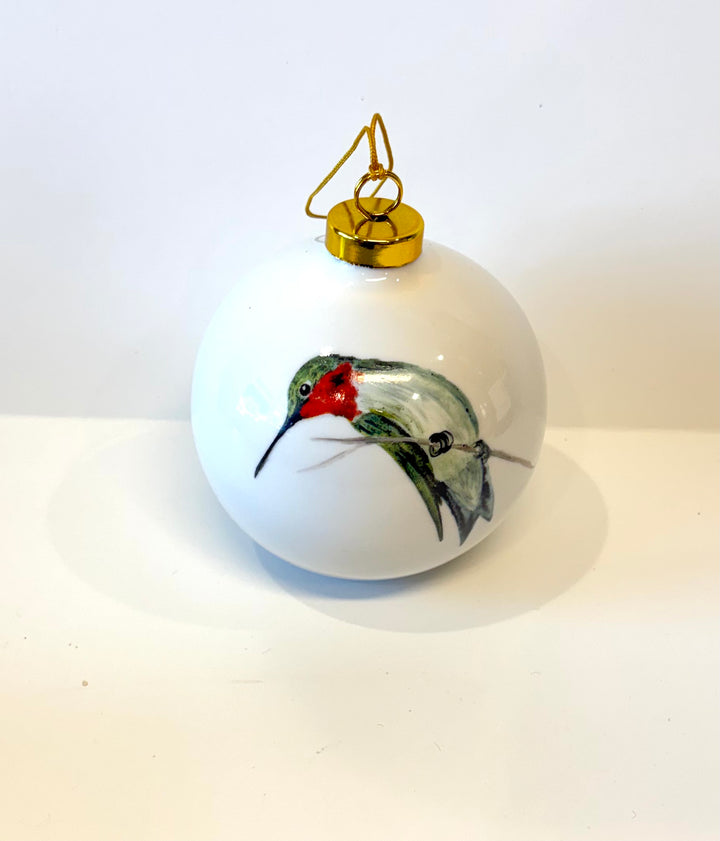 White Porcelain 3.5" Ornament – Hand-Painted Hummingbird