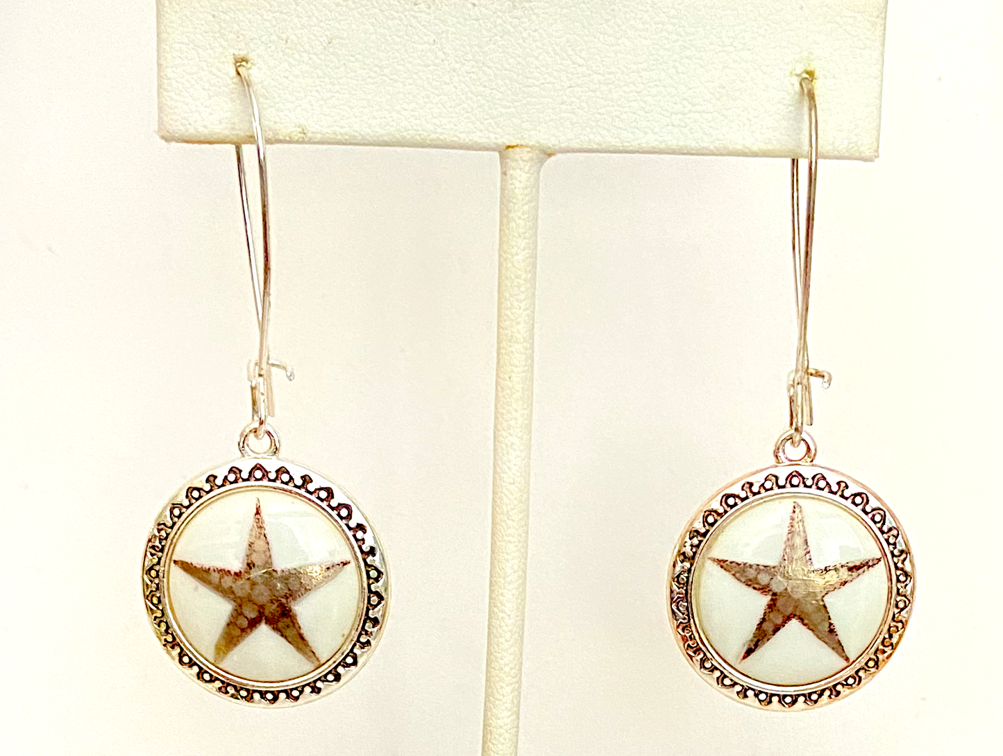 Star Earrings porcelain pendants in a stainless steel bezel star lover jewelry