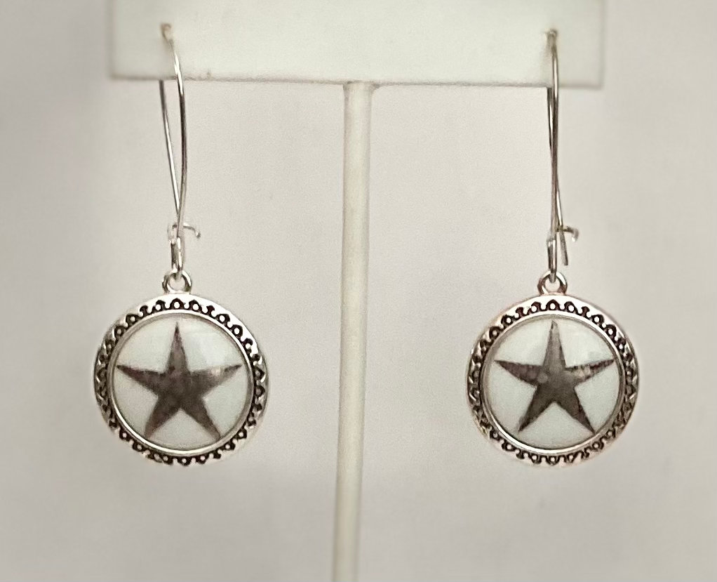 Star Earrings porcelain pendants in a stainless steel bezel star lover jewelry