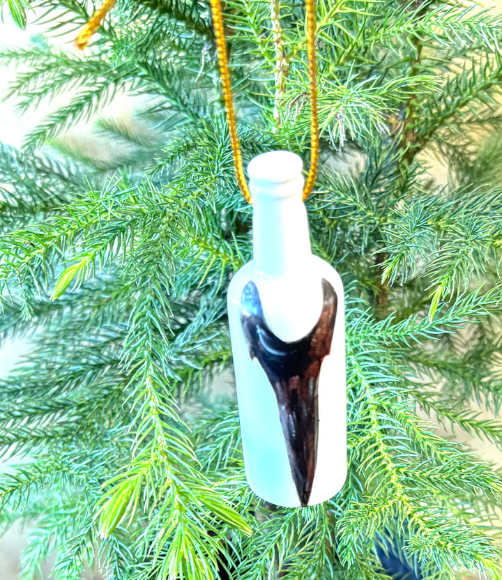 White Porcelain Wine Bottle Ornament – 3.25" Hand-Painted Shark Tooth