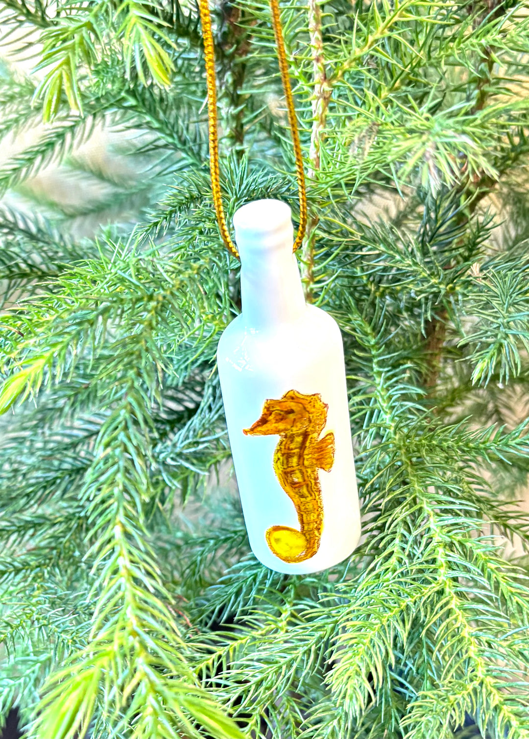White Porcelain Wine Bottle Ornament – 3.25" Hand-Painted Flamingo