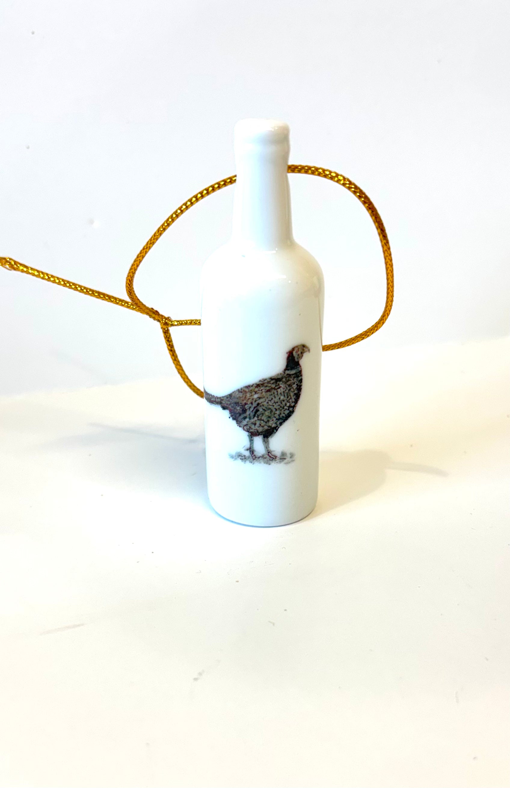 White Porcelain 3.25" Wine Bottle Ornament Pheasant