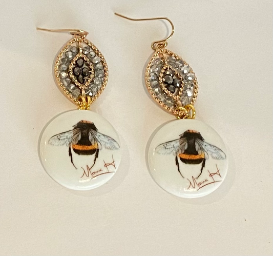 Bee porcelain pendant bling earrings