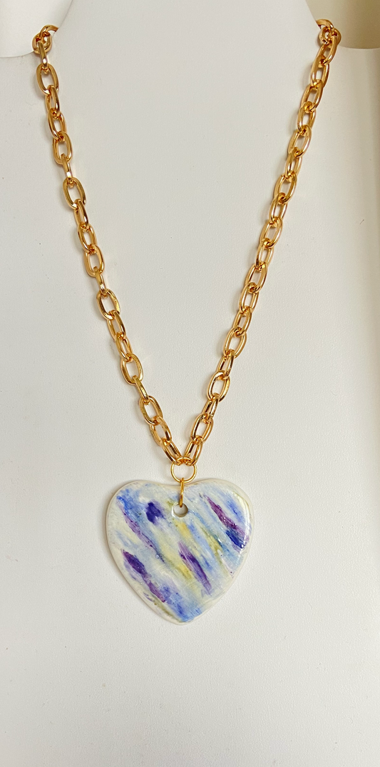 Heart rainbow pendant on a gold filled chain