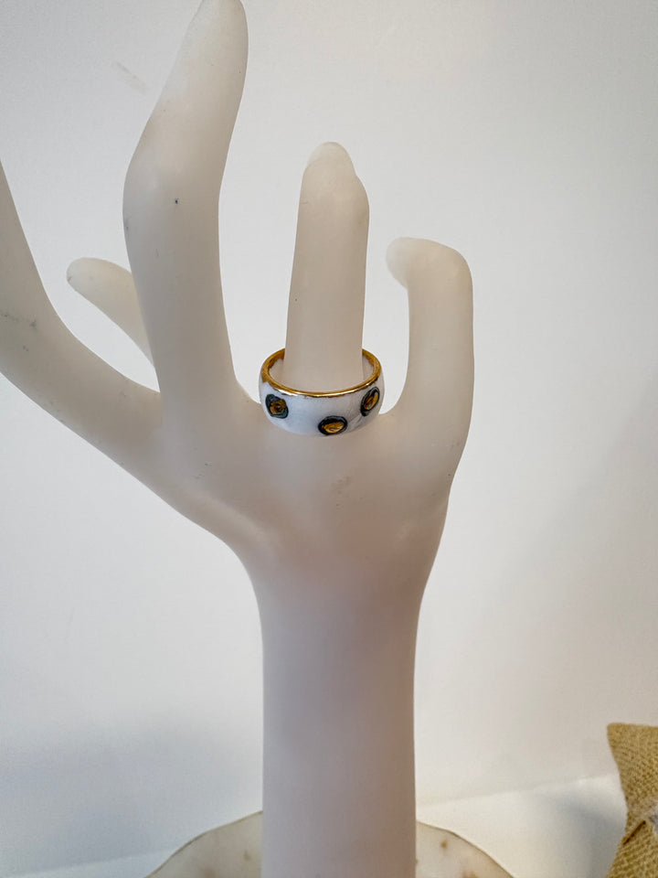 White Porcelain Ring with Hand-Painted Jaguar Spots