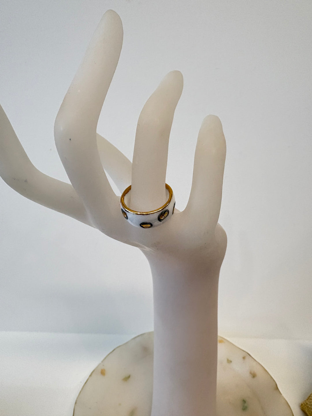 White Porcelain Ring with Hand-Painted Jaguar Spots