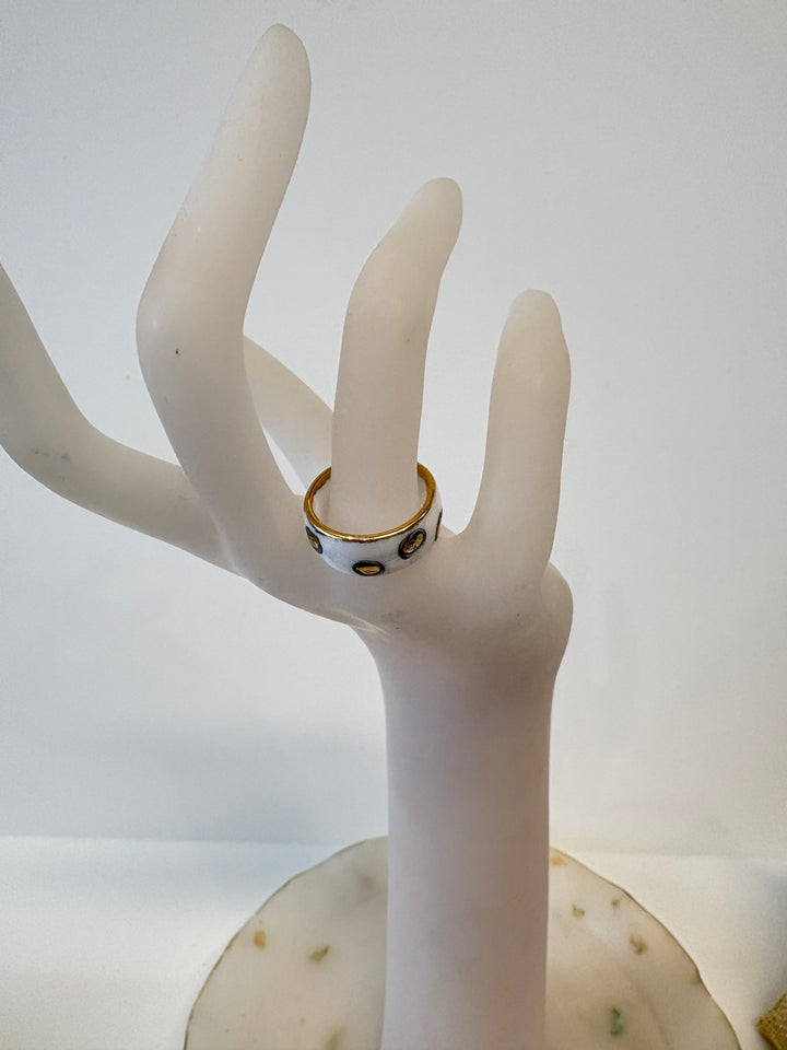 White Porcelain Ring with Hand-Painted Jaguar Spots
