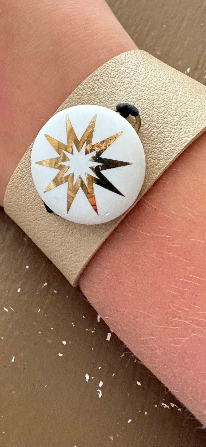 Gold Star Leather Wrap Bracelet