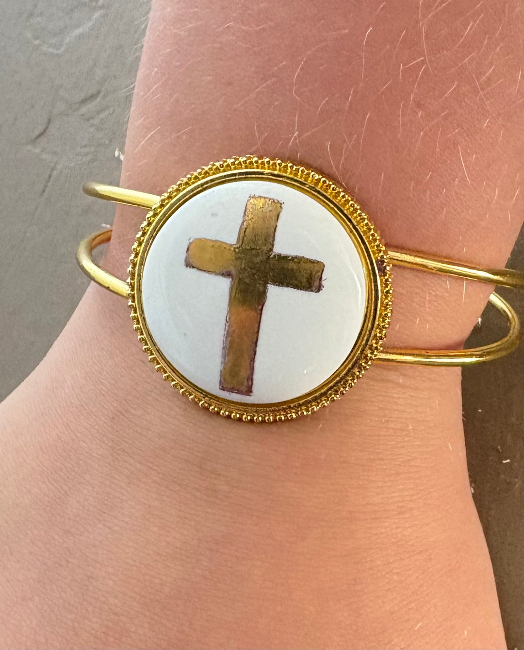 Gold Cross Porcelain Pendant Gold Cuff Bracelet