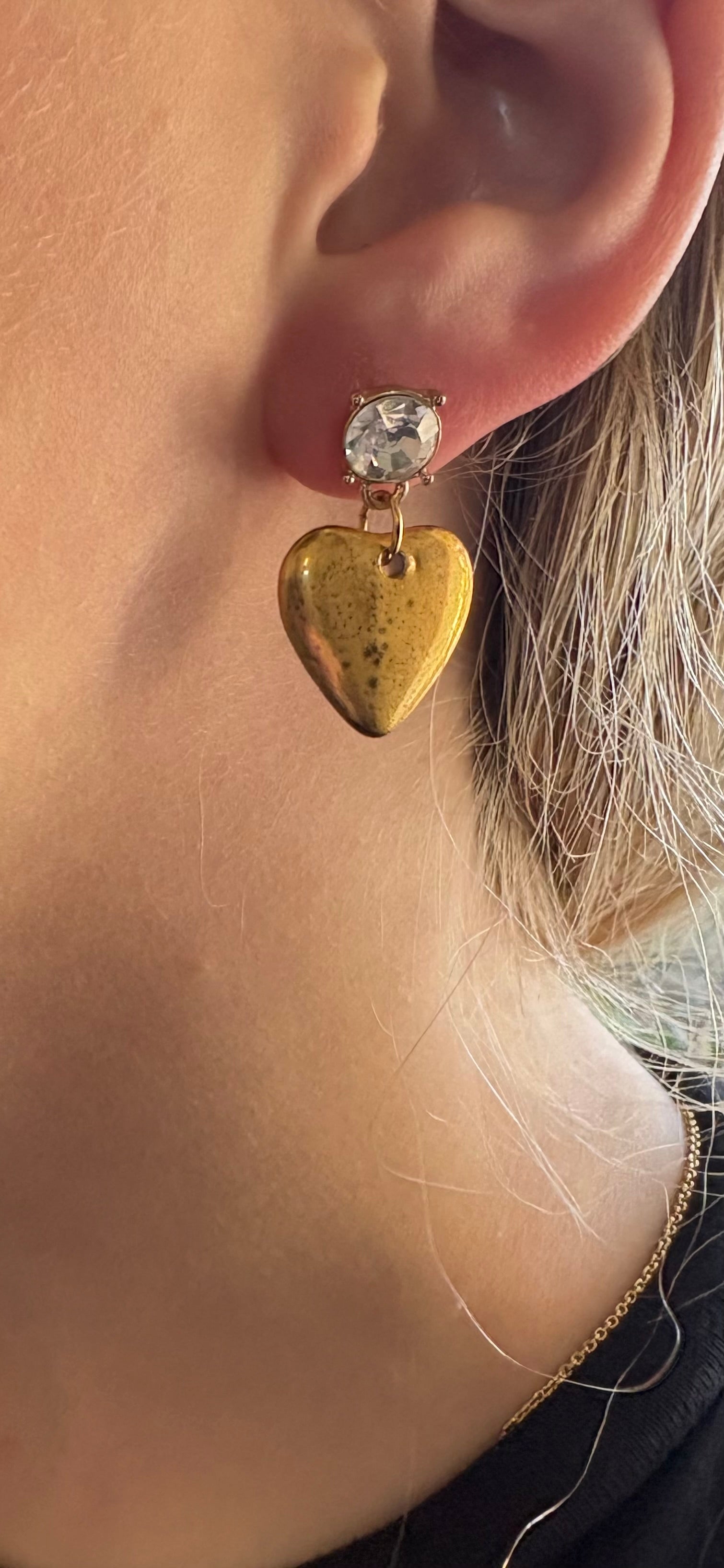Gold Hearts Faux Diamond Stud Earrings