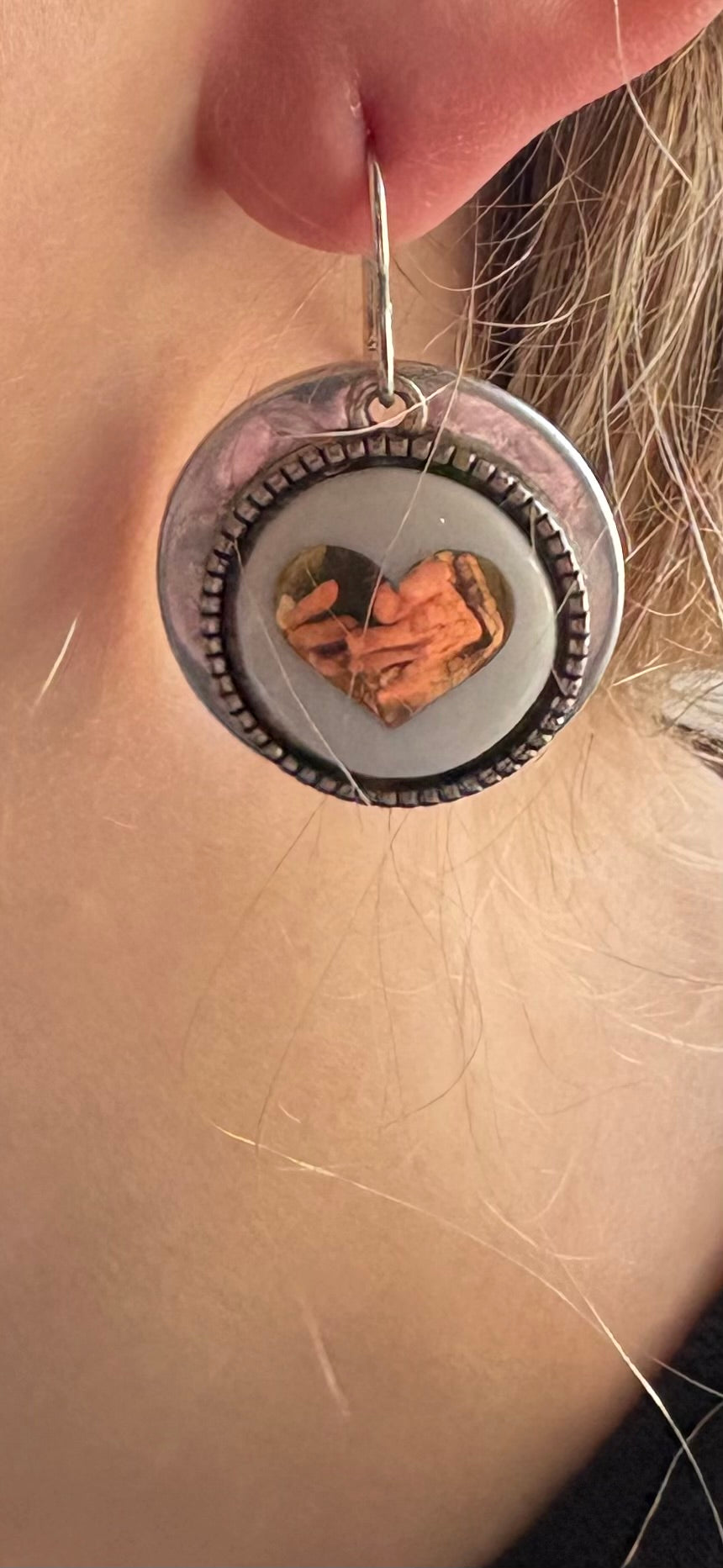 Gold Hearts on Silver Circle Earrings