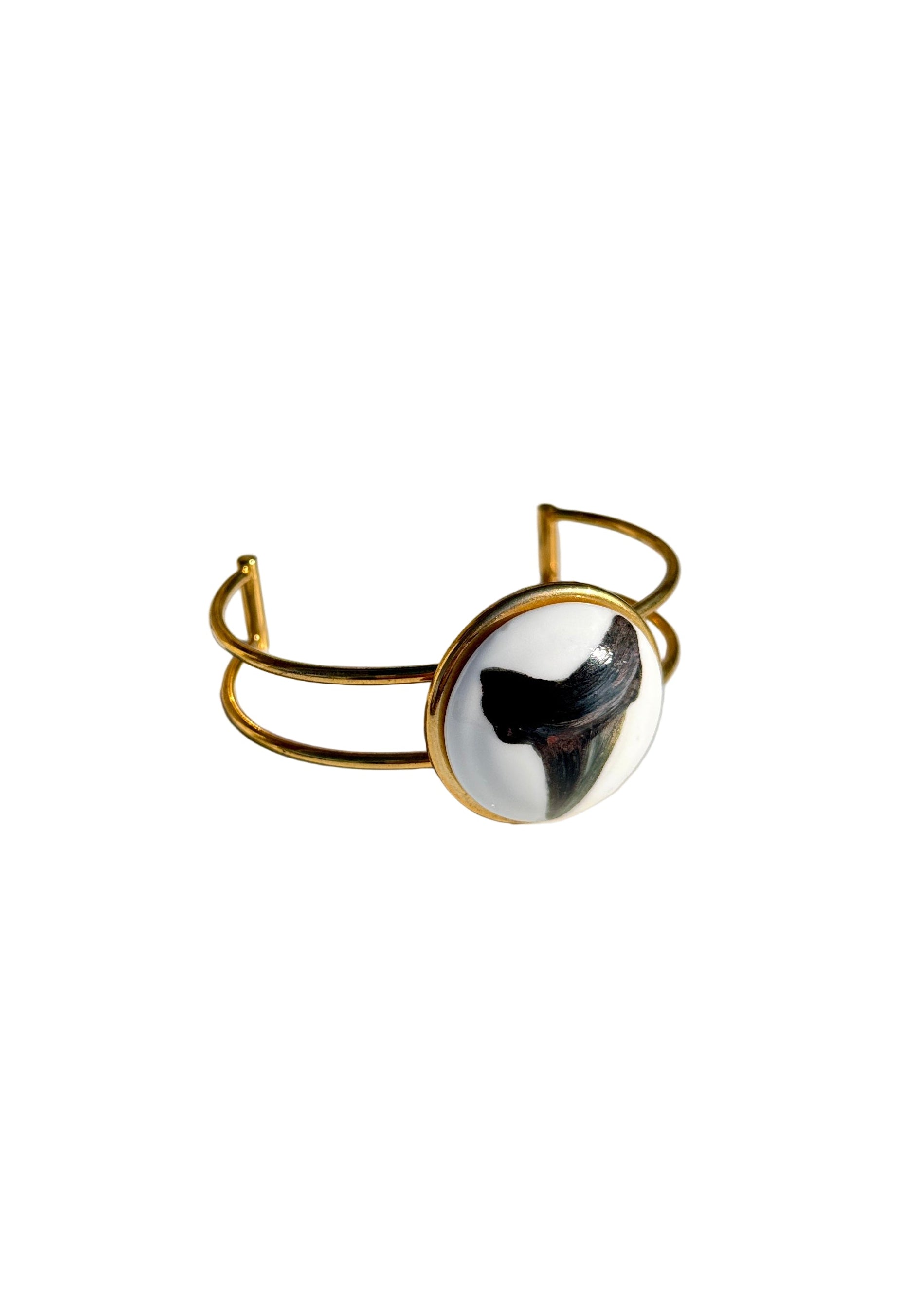 Shark Tooth Porcelain Pendant Gold Cuff Adjustable Bracelet