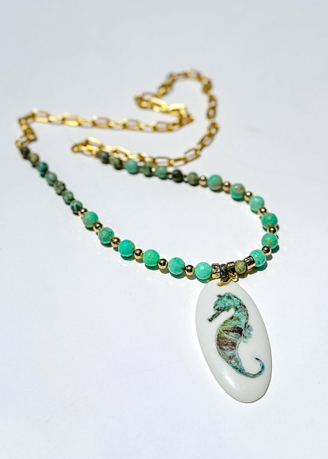 Coastal Seahorse Porcelain Pendent Necklace