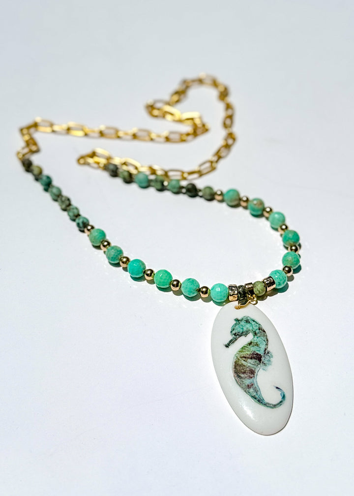 Coastal Seahorse Porcelain Pendent Necklace