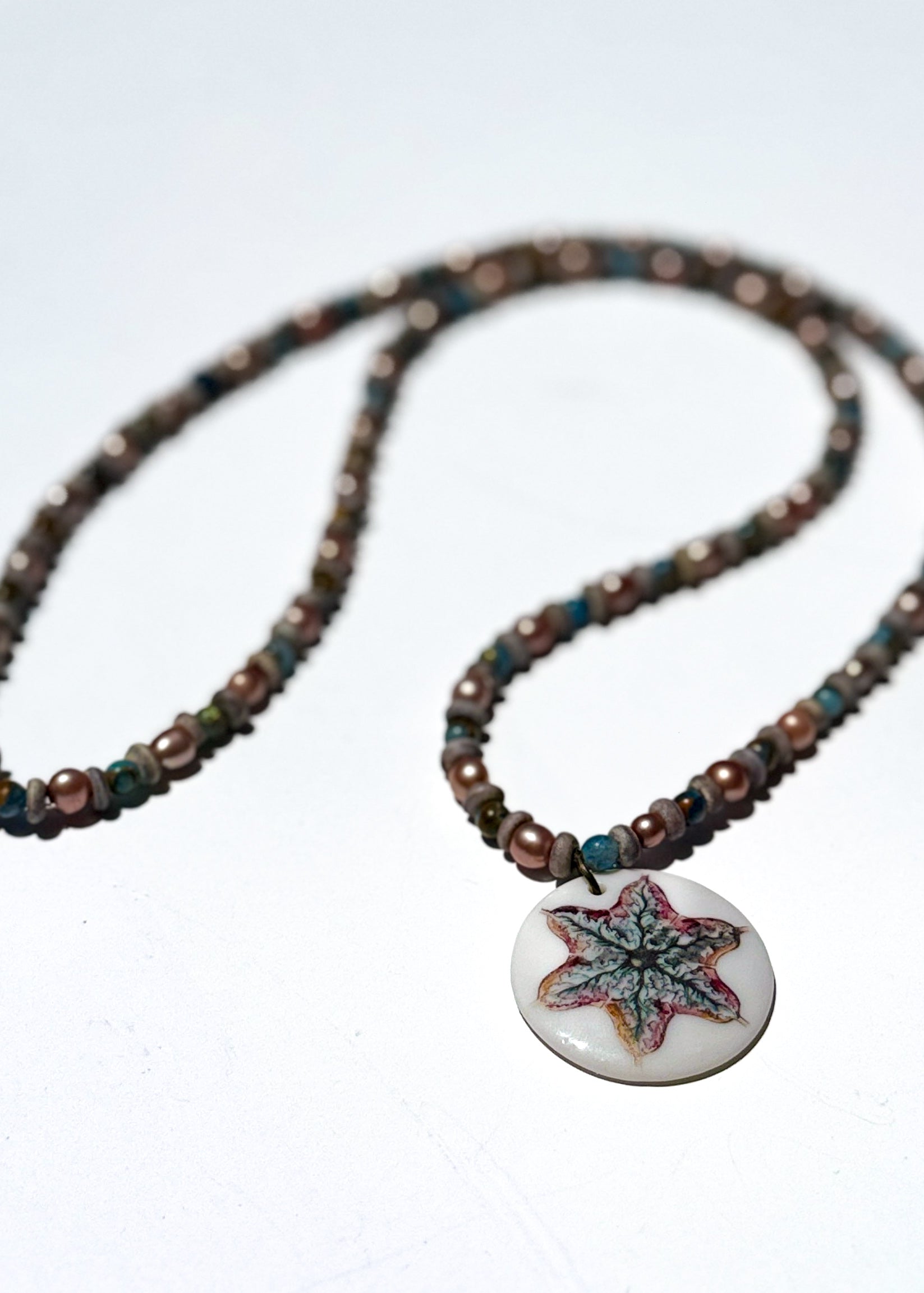 Sea Urchin Porcelain Pendant Beaded Necklace
