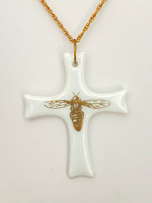 Bee Necklace bumble bee cross pendant gold bee