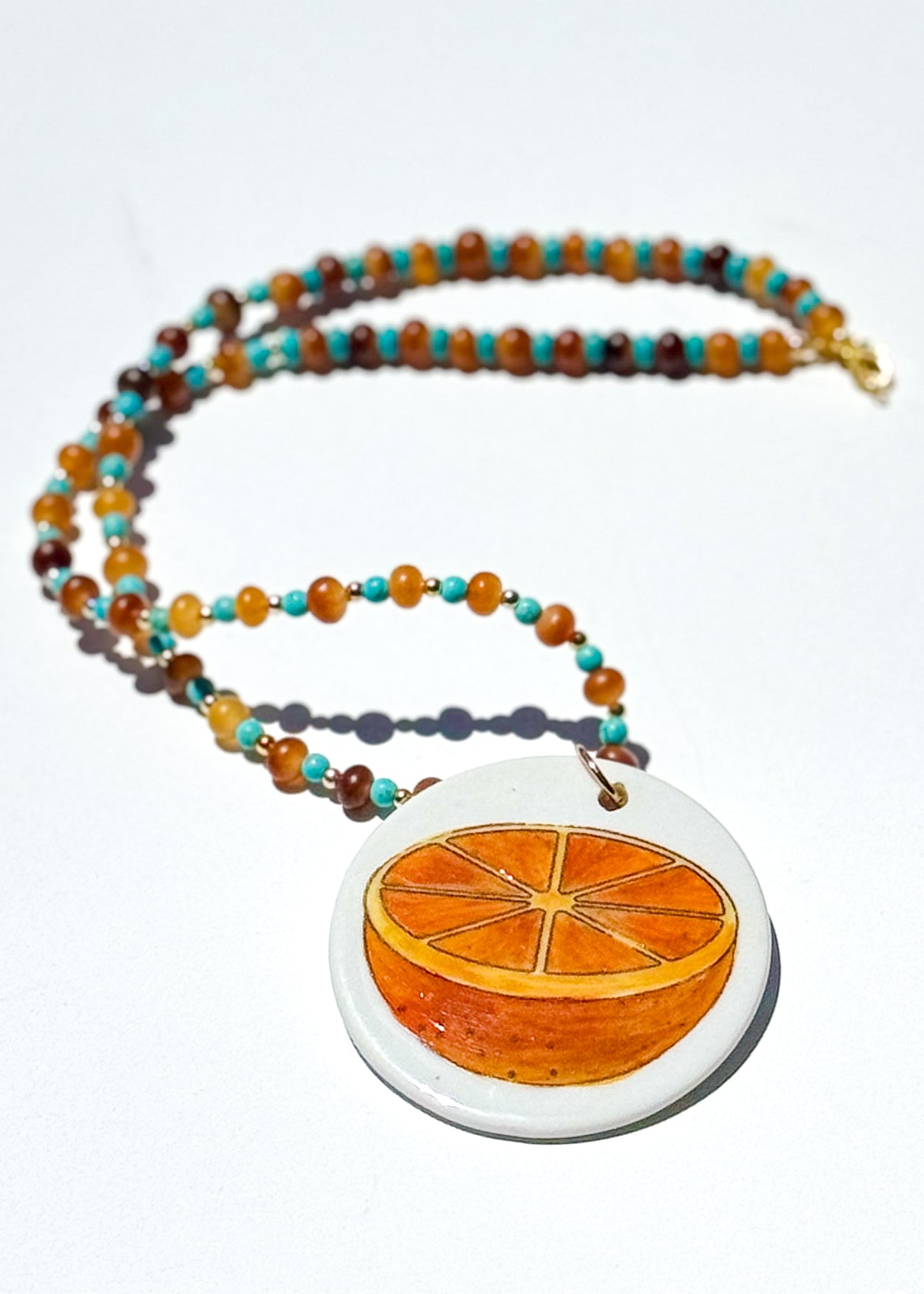 Orange Slice Porcelain Pendant Beaded Necklace
