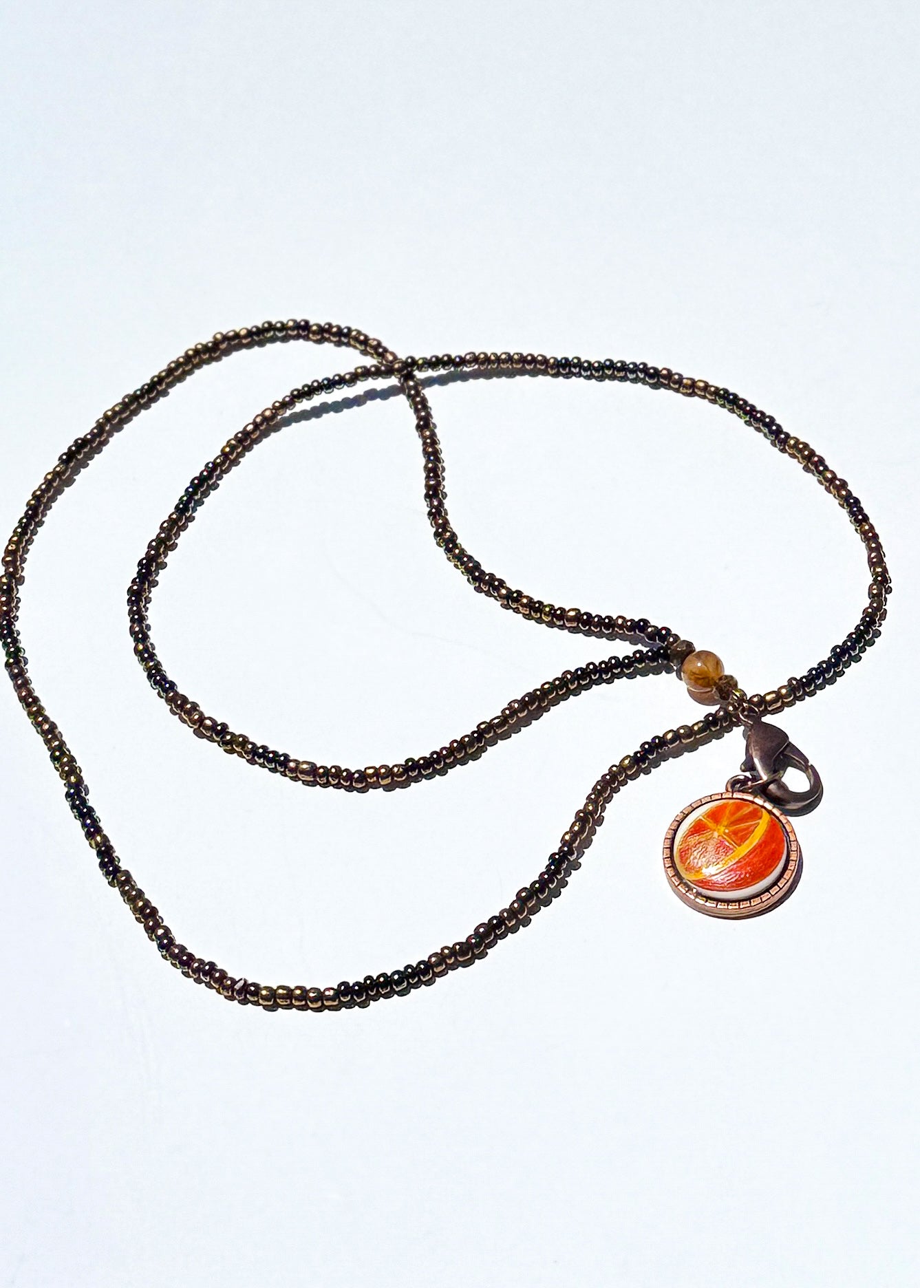 Orange Slice Porcelain Pendant Bezel Beaded Necklace