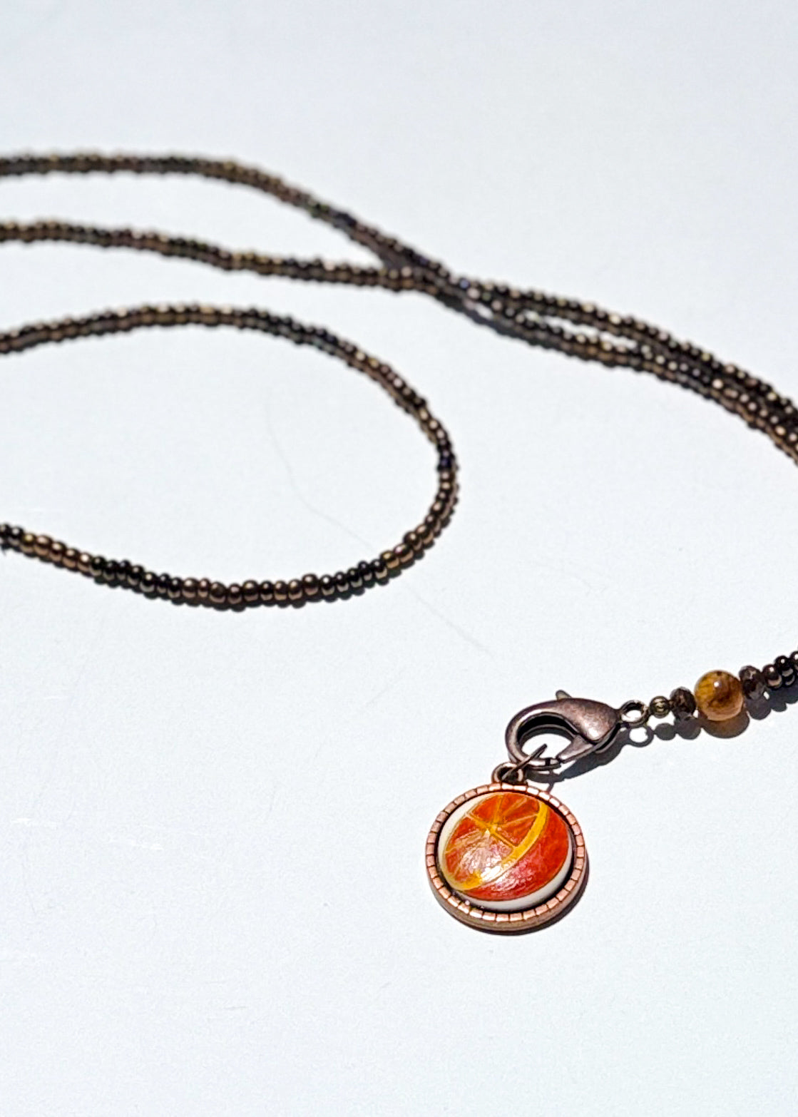 Orange Slice Porcelain Pendant Bezel Beaded Necklace