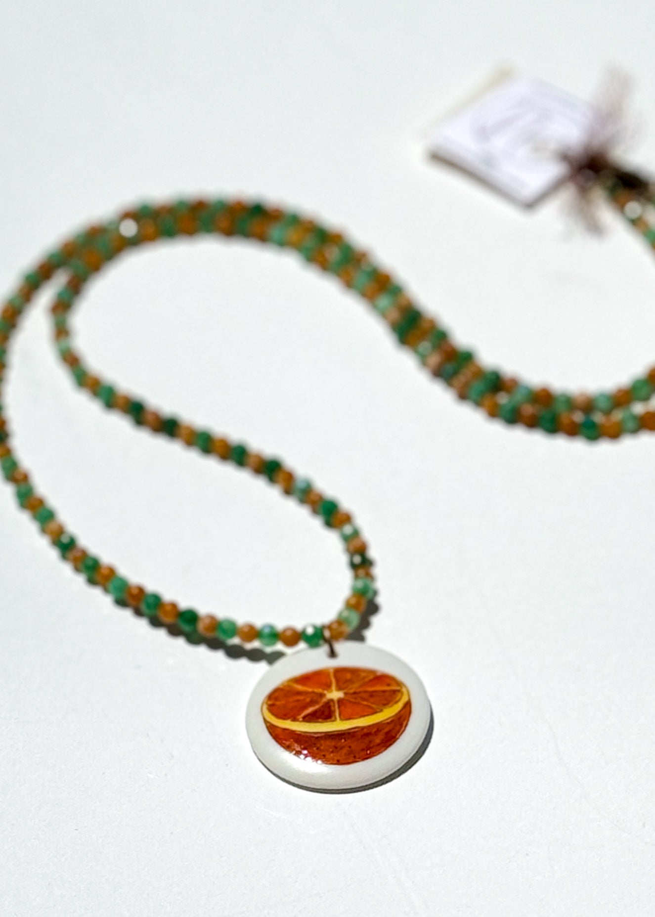 Orange Slice Porcelain Pendant Beaded Necklace