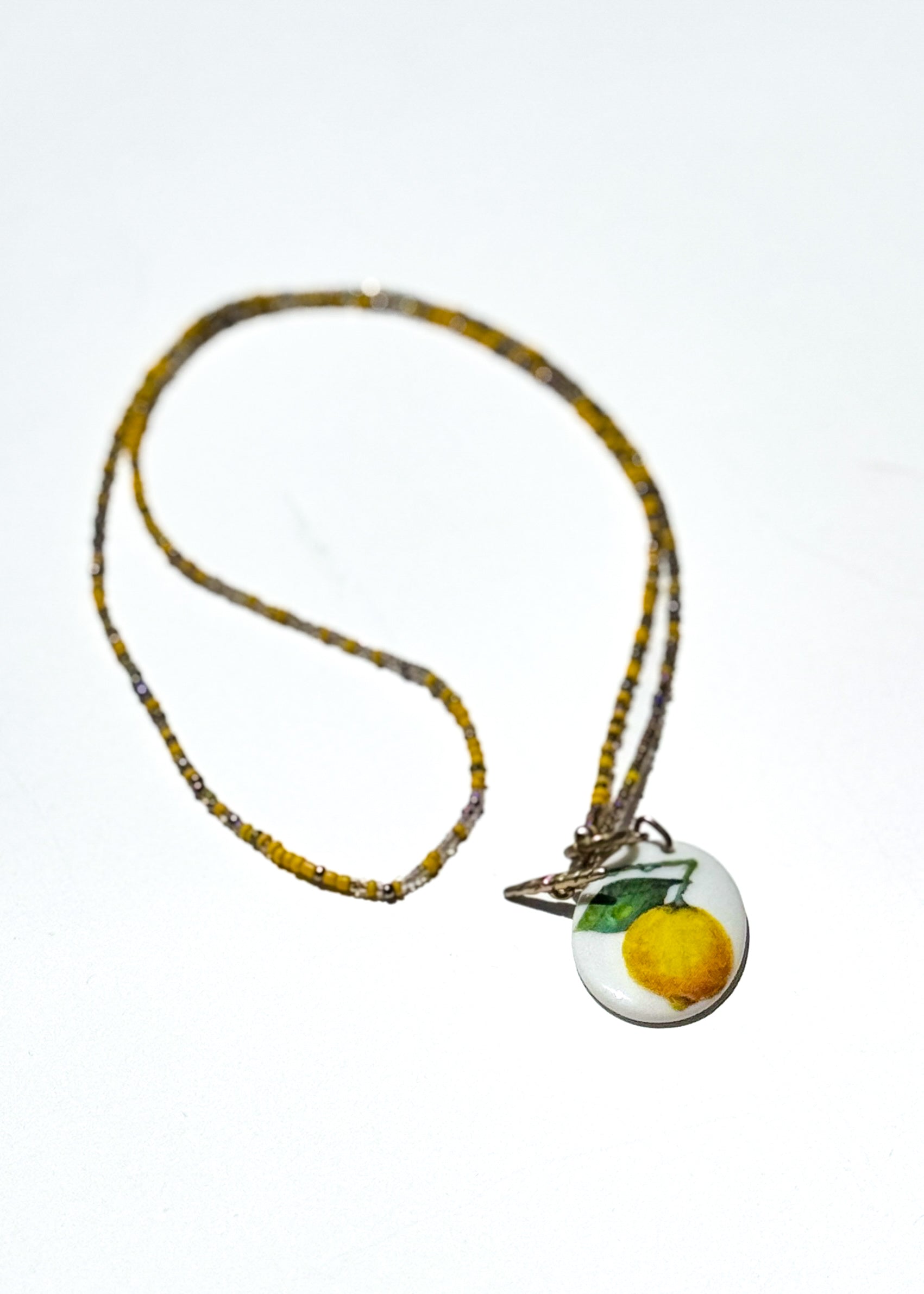 Lemon Porcelain Pendant Beaded Necklace
