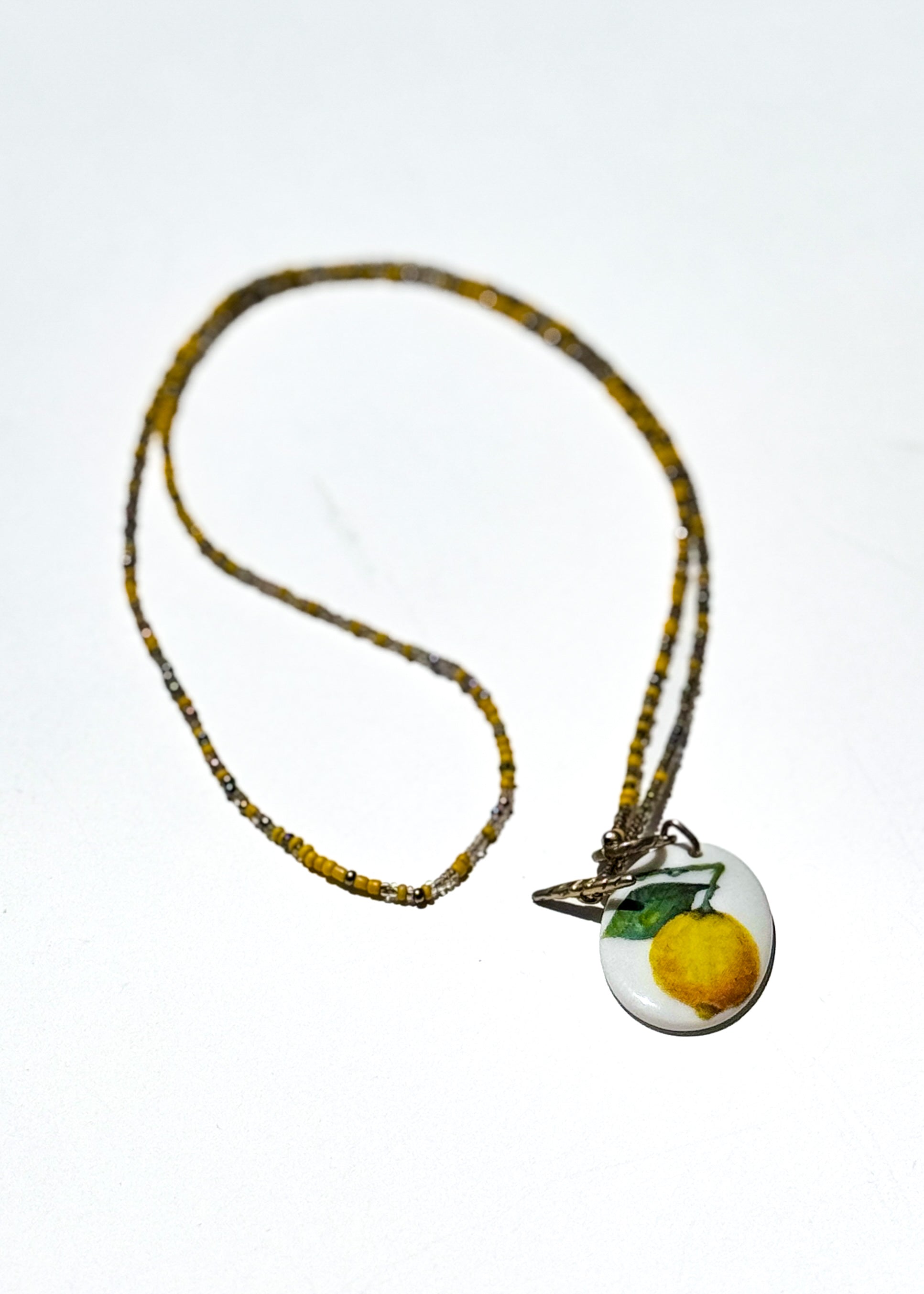 Lemon Porcelain Pendant Beaded Necklace