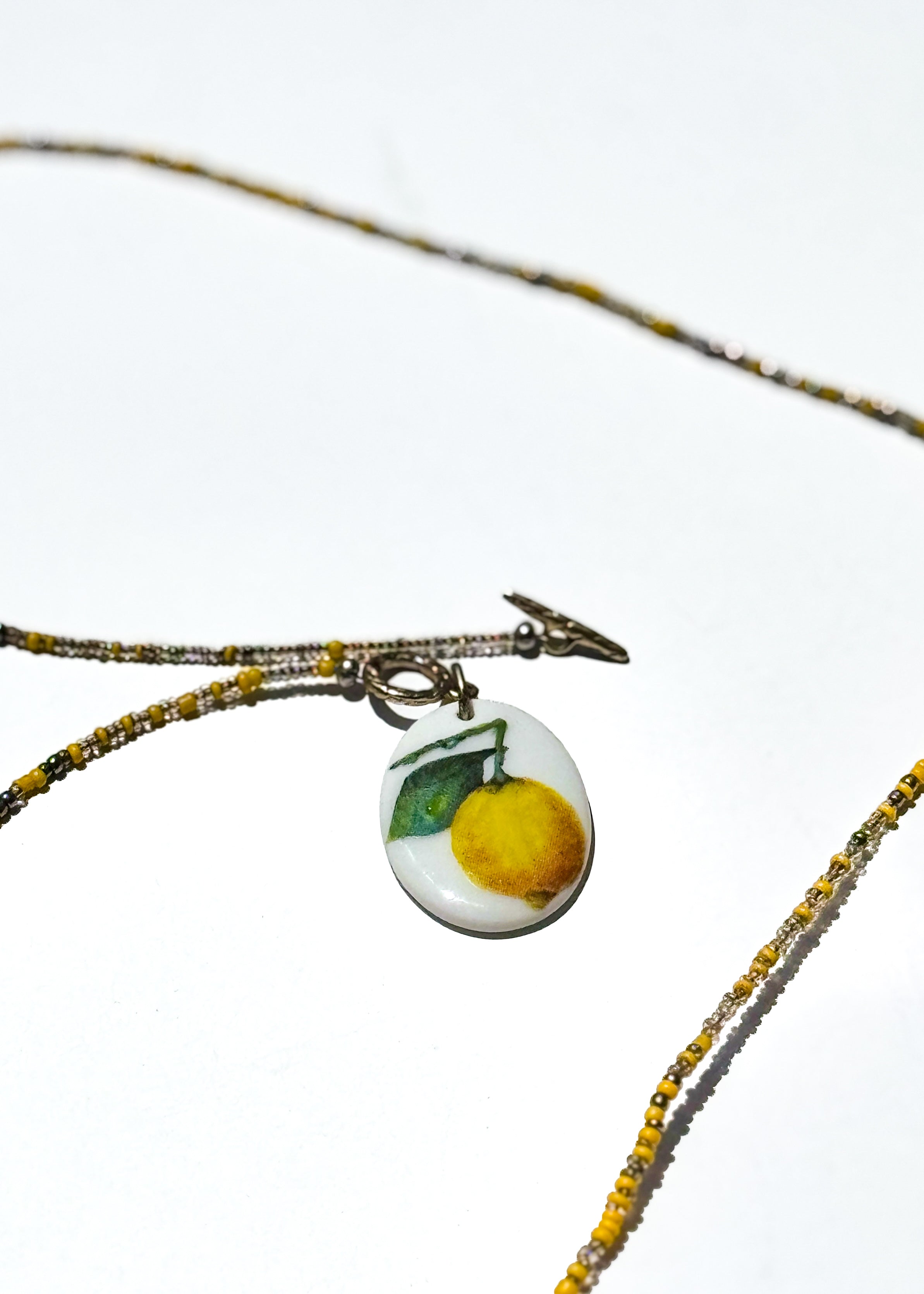 Lemon Porcelain Pendant Beaded Necklace