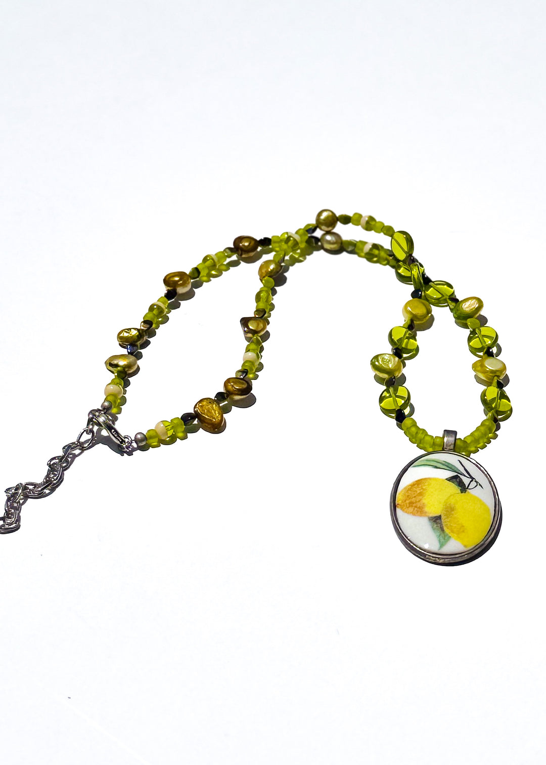 Lemon Porcelain Pendent Beaded Necklace Fruit Jewelry Nature Lover