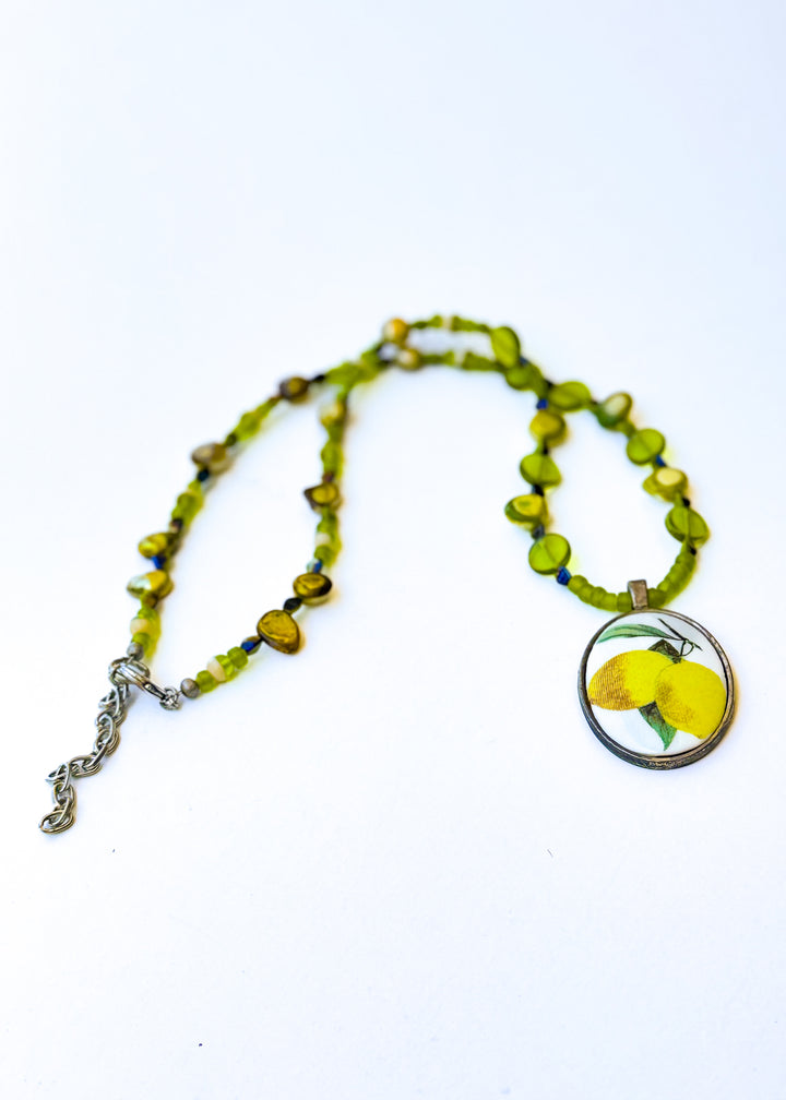 Lemon Porcelain Pendent Beaded Necklace Fruit Jewelry Nature Lover