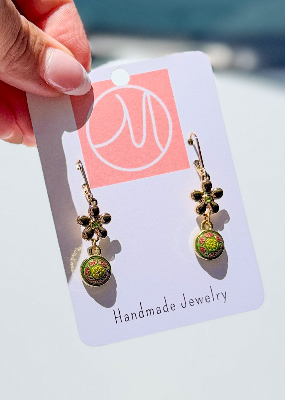 Mosaic Porcelain Stud Earrings on Gold Floral Posts